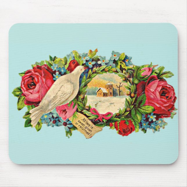 Victorian white dove and love message mouse pad (Front)
