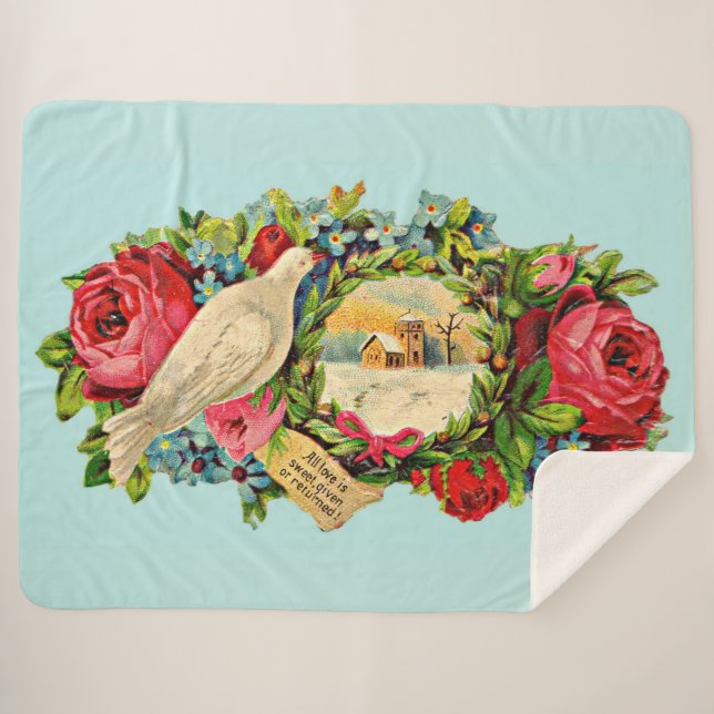 Victorian white dove and love message sherpa blanket (Front (Horizontal))