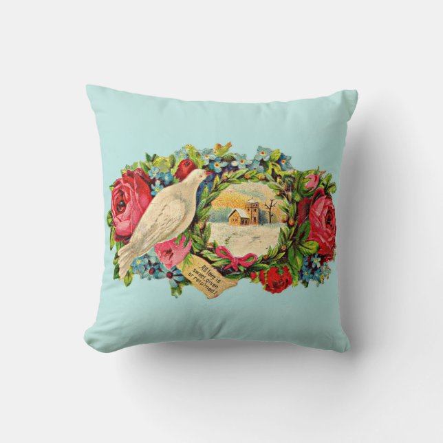 Victorian white dove and love message throw pillow (Front)