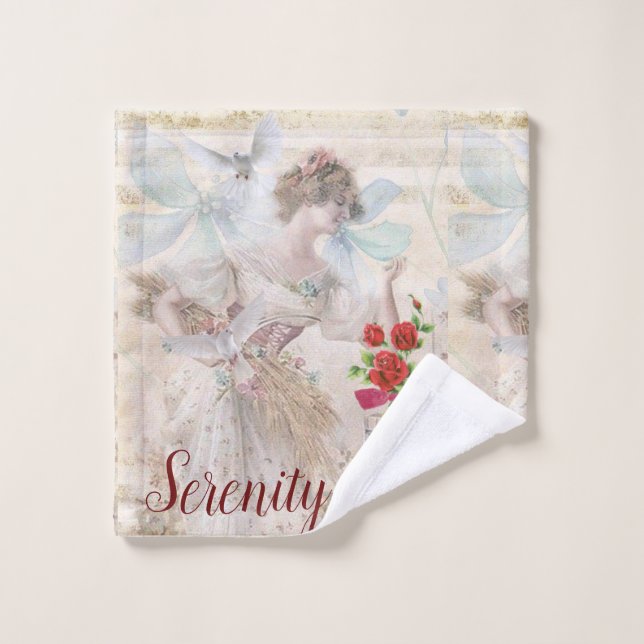 Victorian White Doves Floral Bathroom Towel Sets (Wash Cloth)