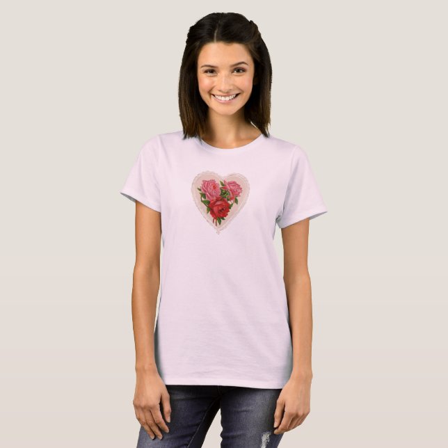 Victorian White Lace Doily Valentine Card T-Shirt (Front Full)