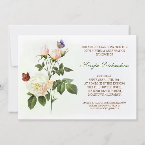 victorian white rose birthday custom invitation