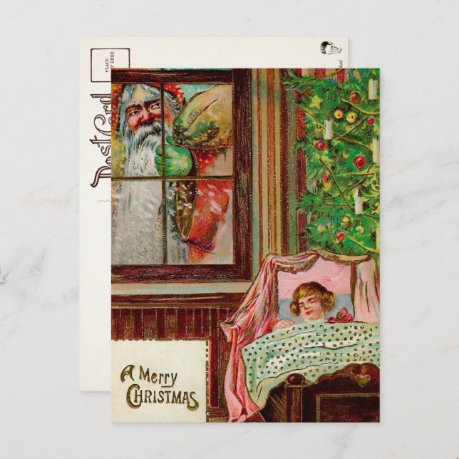 Victorian Window Snooping Santa Postcard (Front/Back)