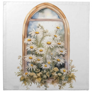 VICTORIAN WINDOW WITH DAISY FLOWERS CLOTH NAPKIN