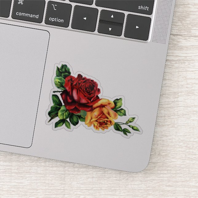 Victorian Wine Red and Golden Yellow Roses Sticker (Detail)