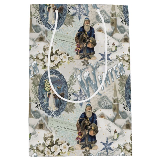 Victorian Winter Blues Vignette  Medium Gift Bag (Front)