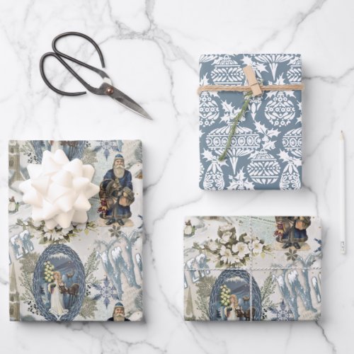 Victorian Winter Blues Vignette   Wrapping Paper Sheets