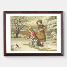 Victorian Winter Children Feeding Robin (1853)