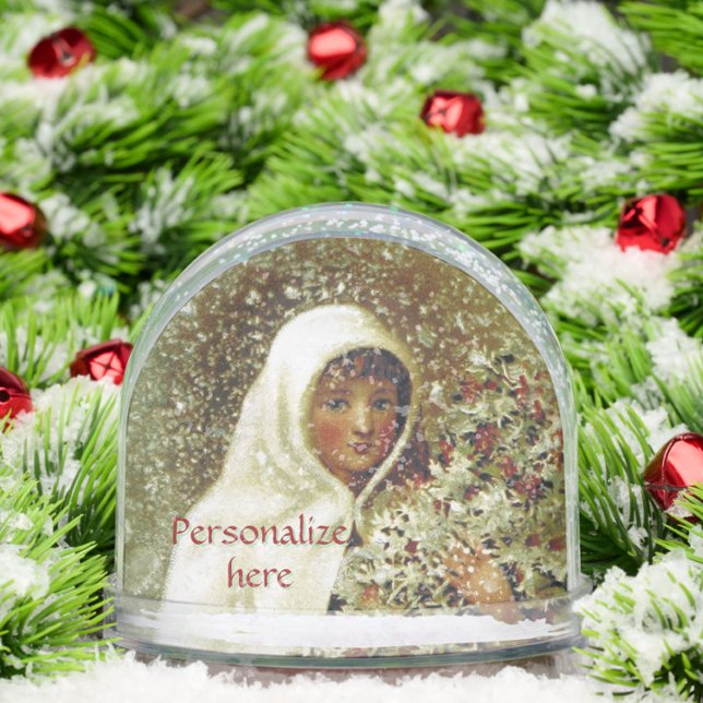 Victorian winter girl holly berry snow white green snow globe (Creator Uploaded)