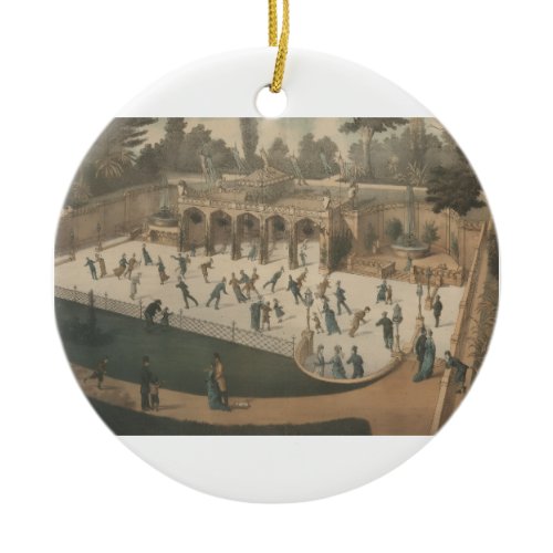Victorian Winter Ice Skating Lithograph Ceramic Ornament