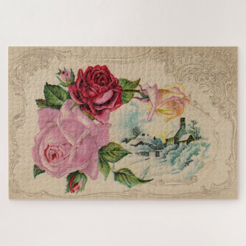 Victorian Winter Roses Large Puzzle