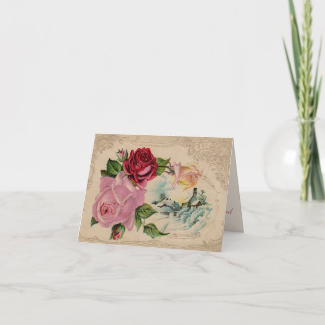 Victorian Winter Roses Thank You Card (Front)