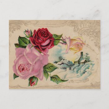 Victorian Winter Roses Vintage Postcard by vintageamerican at Zazzle