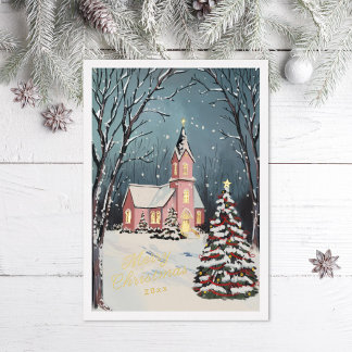 Victorian Winter Scene Non Photo Christmas Foil Holiday Card