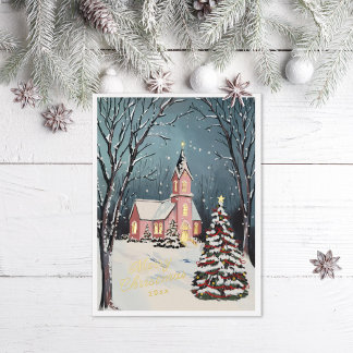 Victorian Winter Scene Non Photo Christmas Foil Holiday Postcard