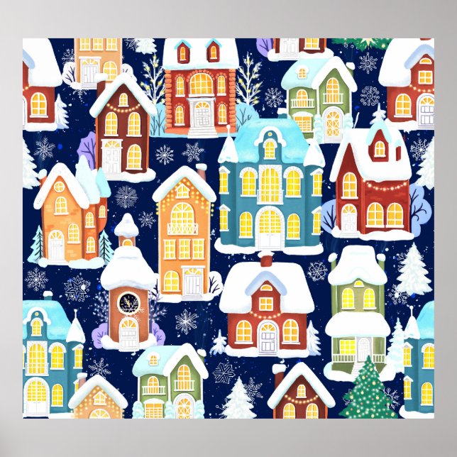 Victorian Winter Town: Christmas Pattern Poster (Front)
