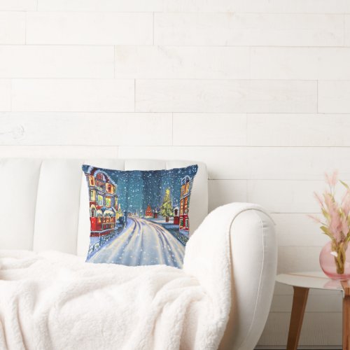 Victorian Winter Wonderland Christmas Village Throw Pillow