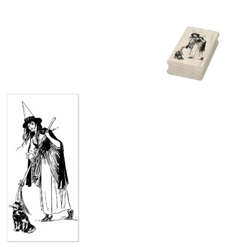 Victorian Witch  Black Cat Cottagecore  Rubber Stamp
