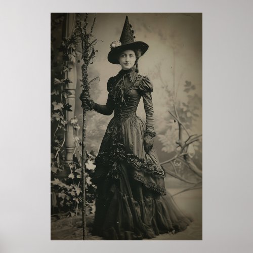 Victorian Witch Sepia Portrait Poster