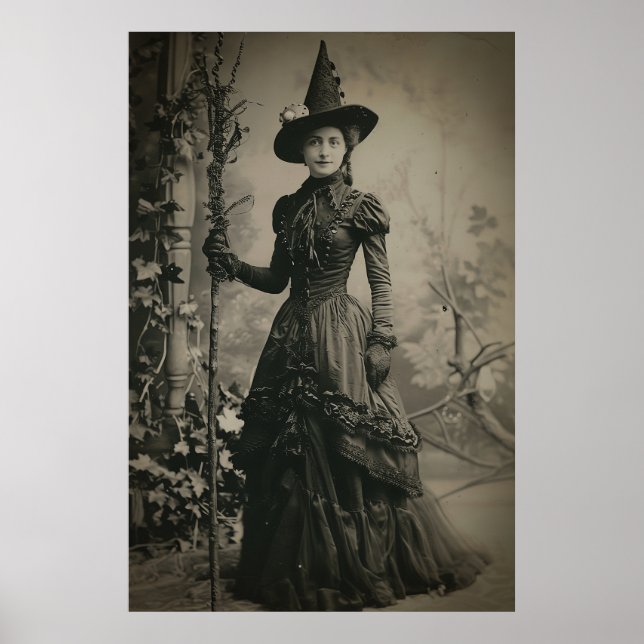 Victorian Witch Sepia Portrait Poster (Front)