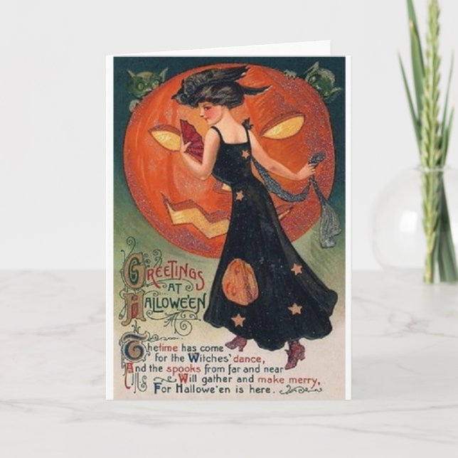Victorian Witch's Dance Halloween Greeting Card (Front)