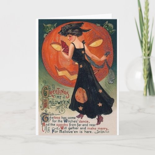 Victorian Witchs Dance Halloween Greeting Card