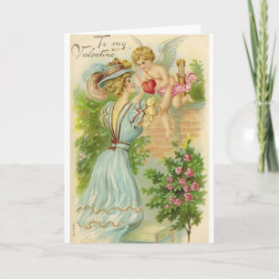 Victorian Woman and Cupid Valentine's Day Card