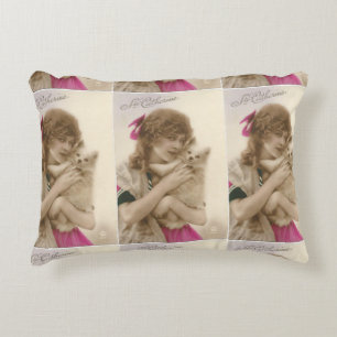 Victorian Woman and Dog Antique Photo Accent Pillow