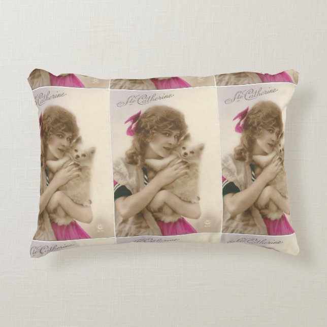Victorian Woman and Dog Antique Photo Accent Pillow (Front)