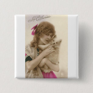 Victorian Woman and Dog Antique Photo Button