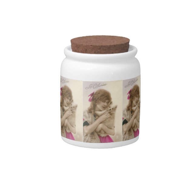 Victorian Woman and Dog Antique Photo Candy Jar (Front)