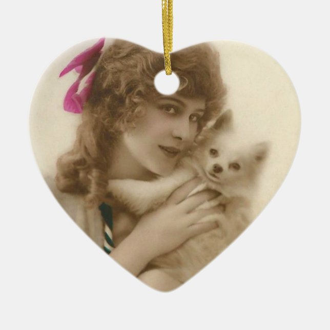 Victorian Woman and Dog Antique Photo Ceramic Ornament (Front)