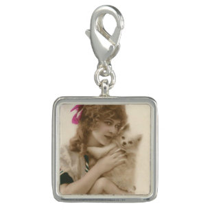 Victorian Woman and Dog Antique Photo Charm