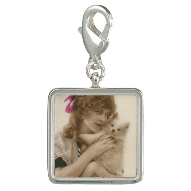 Victorian Woman and Dog Antique Photo Charm (Front)