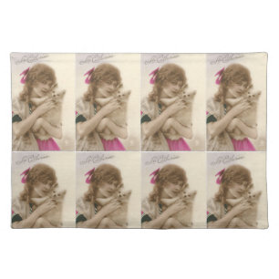 Victorian Woman and Dog Antique Photo Cloth Placemat