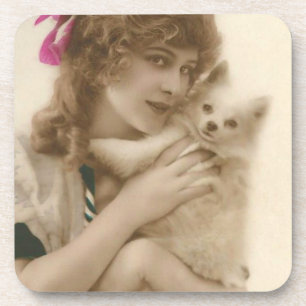 Victorian Woman and Dog Antique Photo Drink Coaster