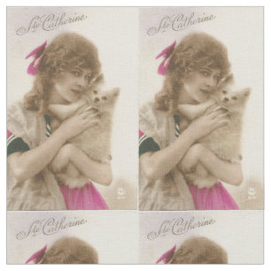 Victorian Woman and Dog Antique Photo Fabric