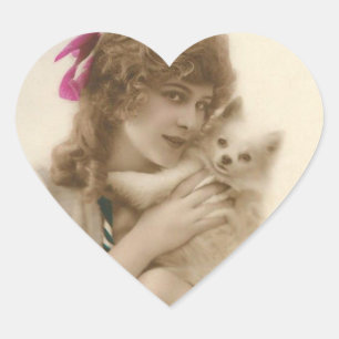 Victorian Woman and Dog Antique Photo Heart Sticker