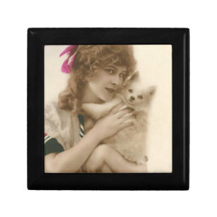 Victorian Woman and Dog Antique Photo Jewelry Box