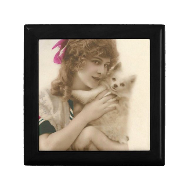 Victorian Woman and Dog Antique Photo Jewelry Box (Front)