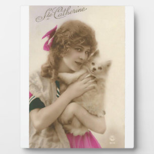 Victorian Woman and Dog Antique Photo Plaque
