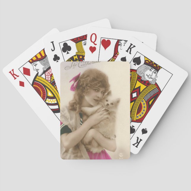 Victorian Woman and Dog Antique Photo Poker Cards (Back)