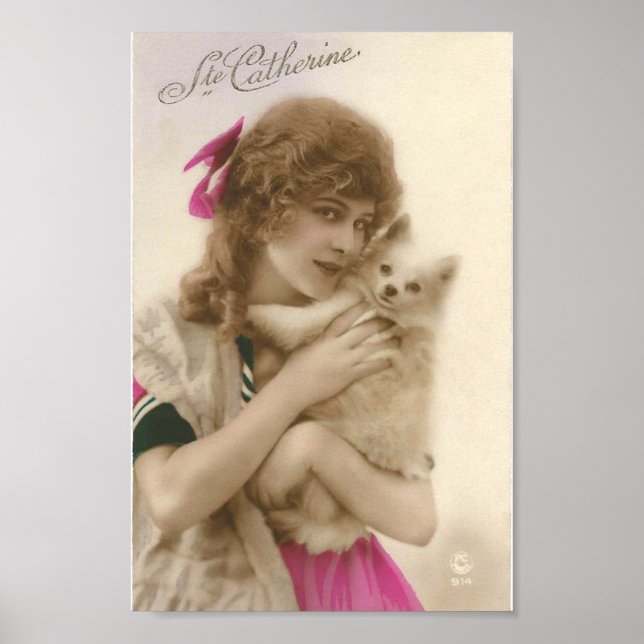 Victorian Woman and Dog Antique Photo Poster (Front)