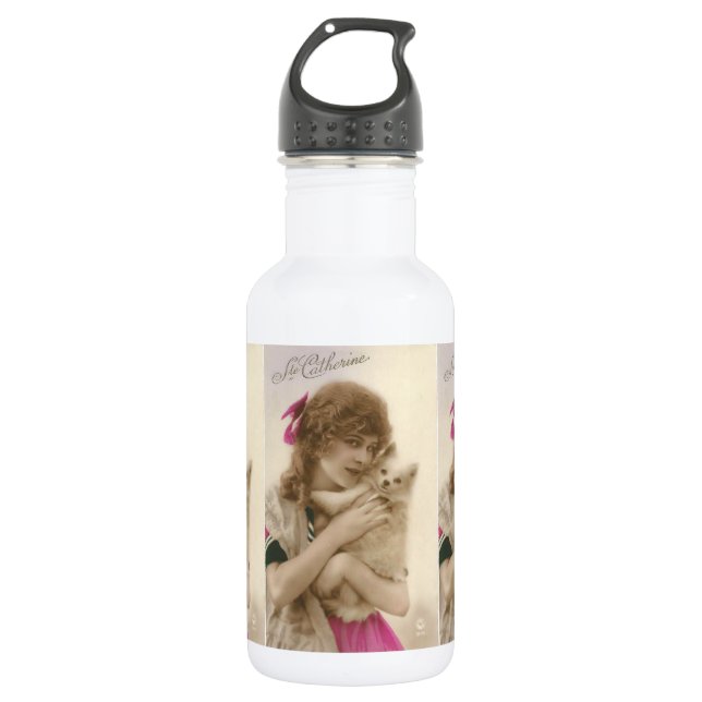 Victorian Woman and Dog Antique Photo Stainless Steel Water Bottle (Front)