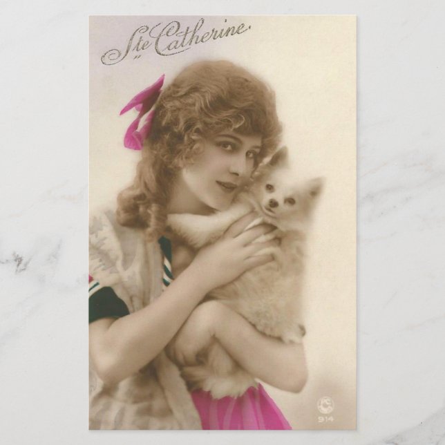 Victorian Woman and Dog Antique Photo Stationery (Front)