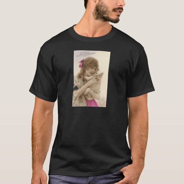 Victorian Woman and Dog Antique Photo T-Shirt (Front)