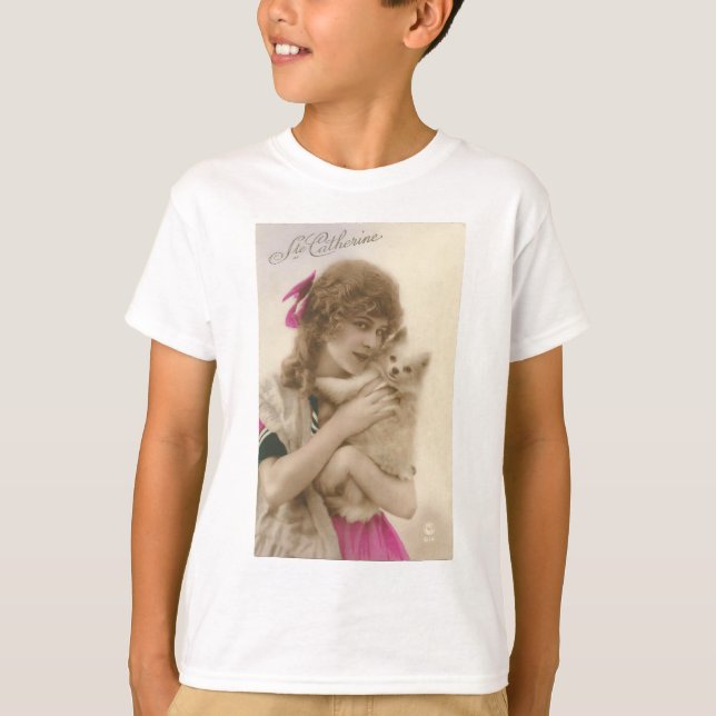 Victorian Woman and Dog Antique Photo T-Shirt (Front)