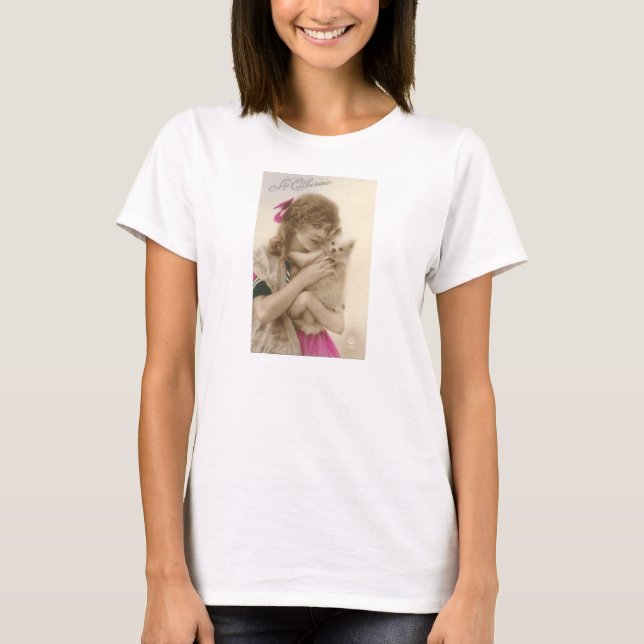 Victorian Woman and Dog Antique Photo T-Shirt (Front)