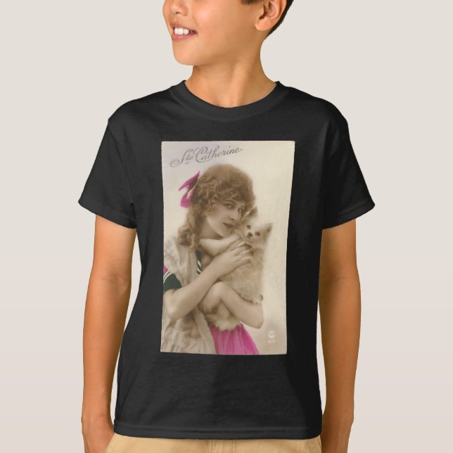 Victorian Woman and Dog Antique Photo T-Shirt (Front)