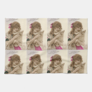 Victorian Woman and Dog Antique Photo Towel